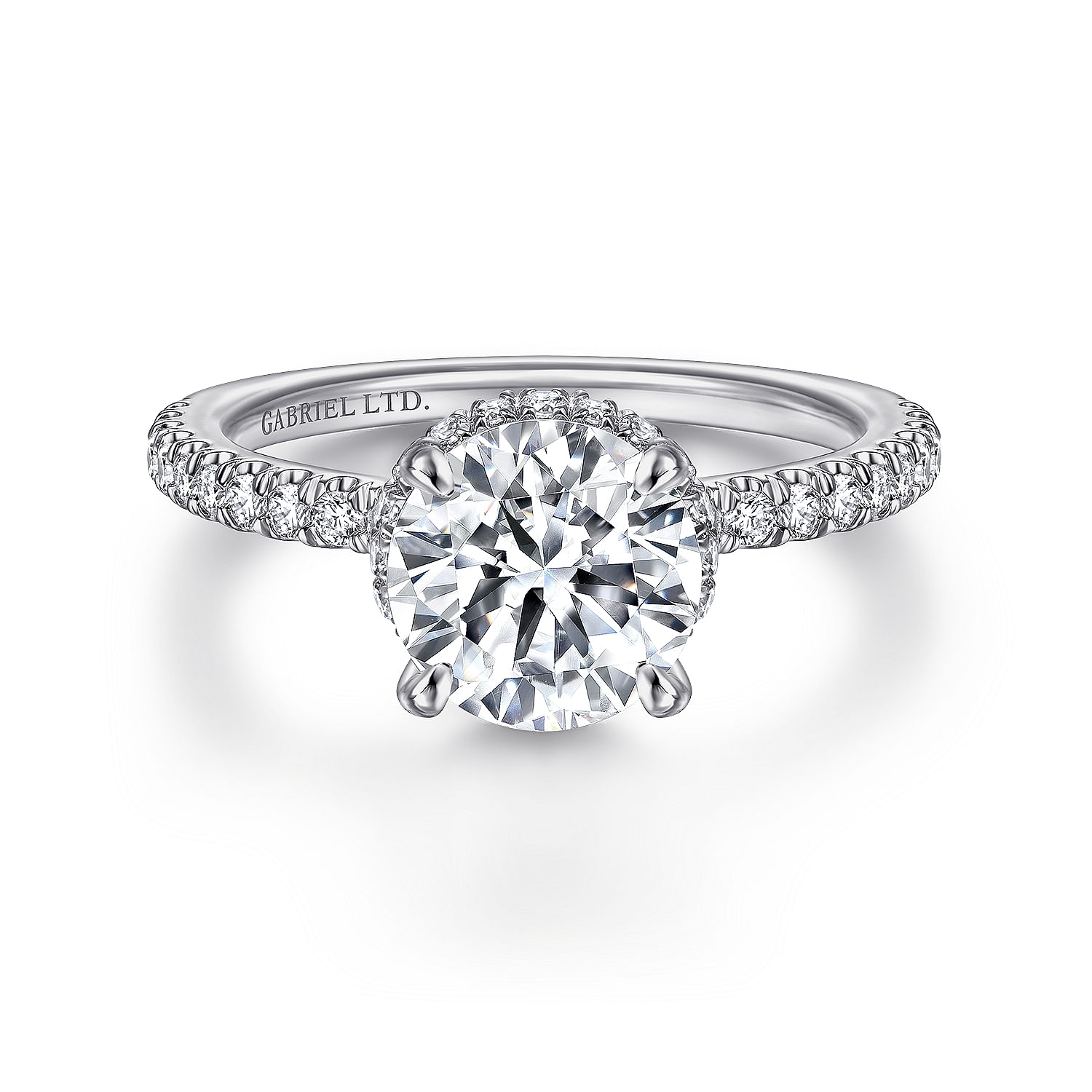18K White Gold Hidden Halo Round Diamond Engagement Ring
