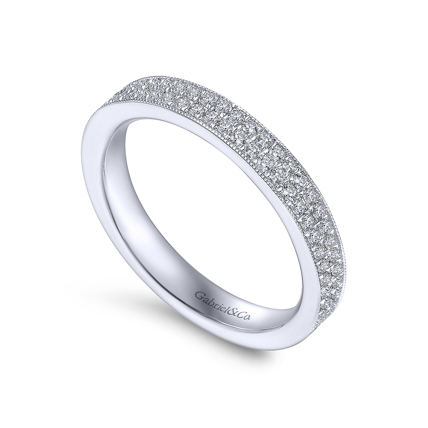 2 row pave diamond wedding band