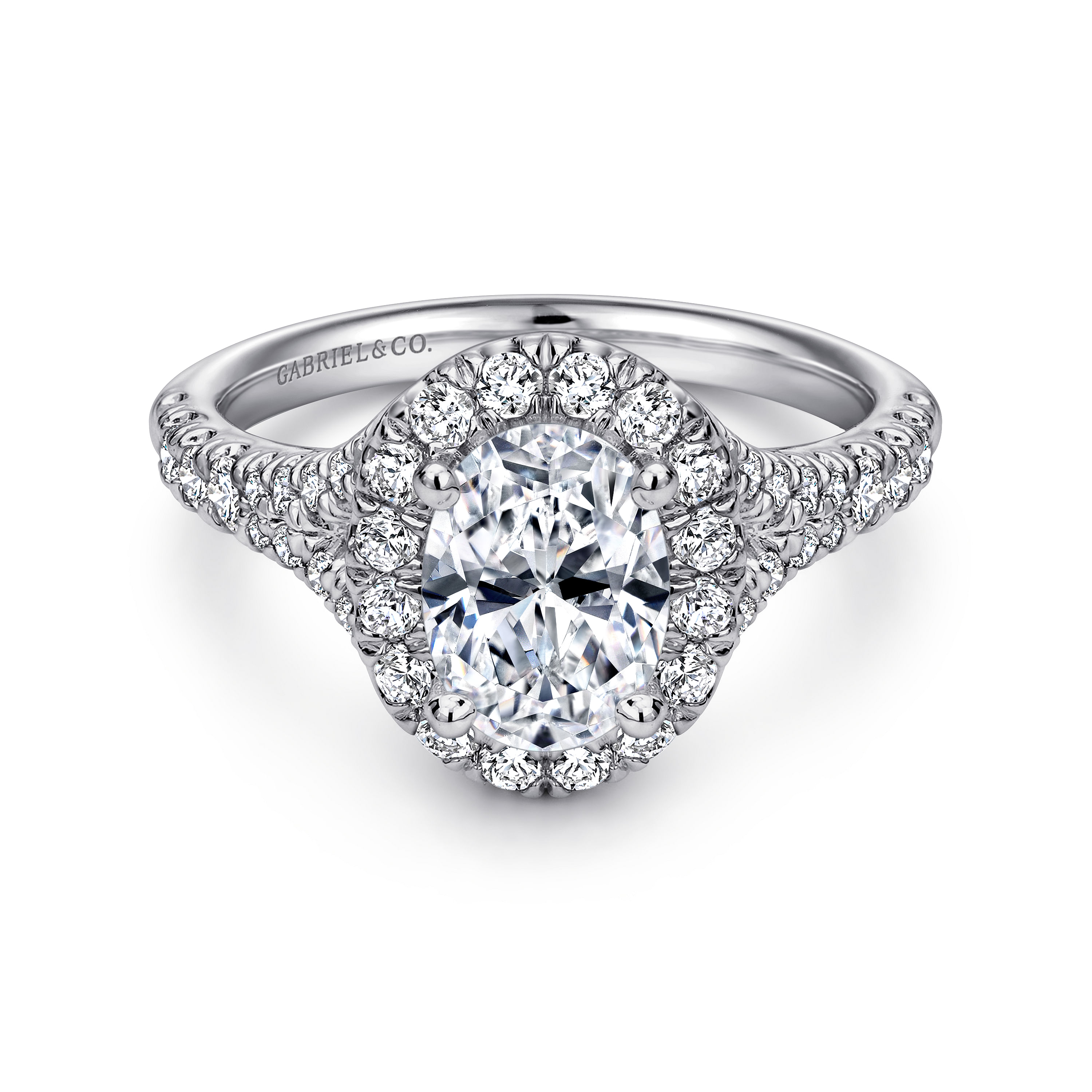 Platinum oval store halo engagement rings