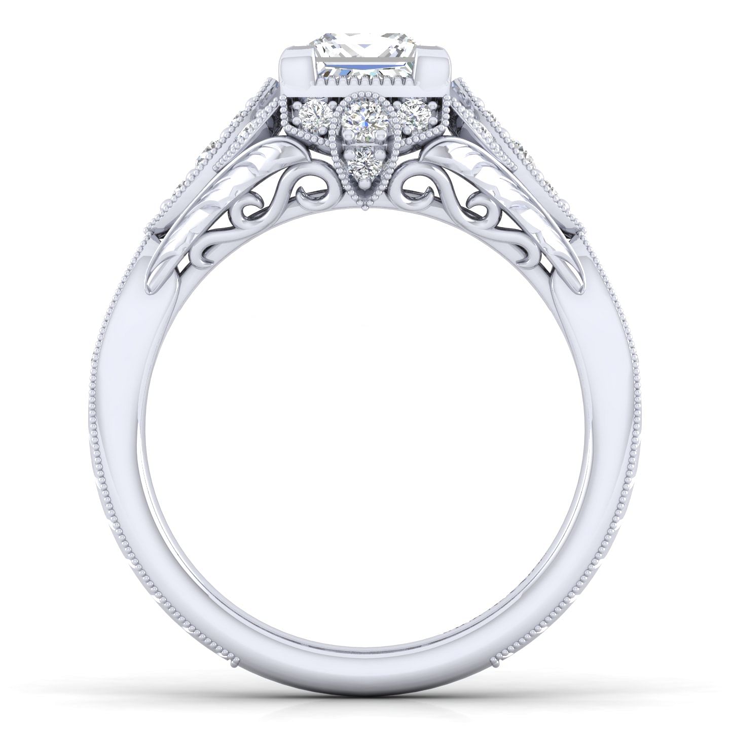 Unique 14K White Gold Vintage Inspired Princess Cut Halo Diamond Engagement  Ring - ER12580S4W44JJ