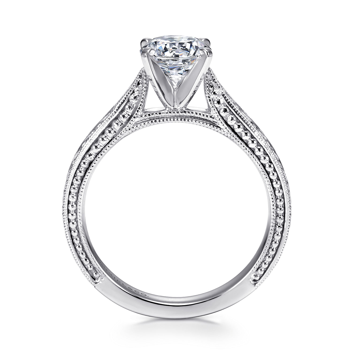 Vintage Inspired 14K White Gold Round Solitaire Engagement Ring