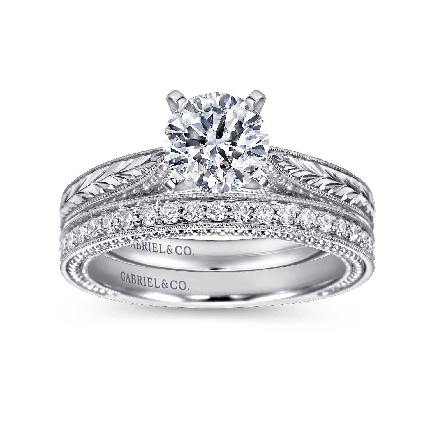 Vintage Inspired 14K White Gold Round Solitaire Engagement Ring