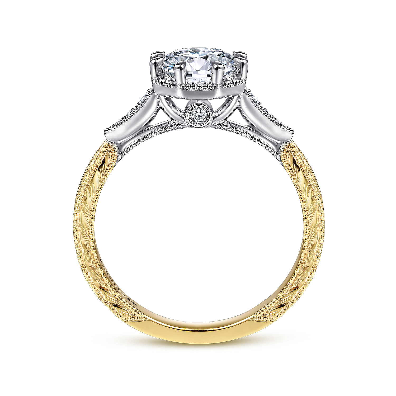 Vintage Inspired 14K White-Yellow Gold Round Diamond Channel Set Engagement Ring
