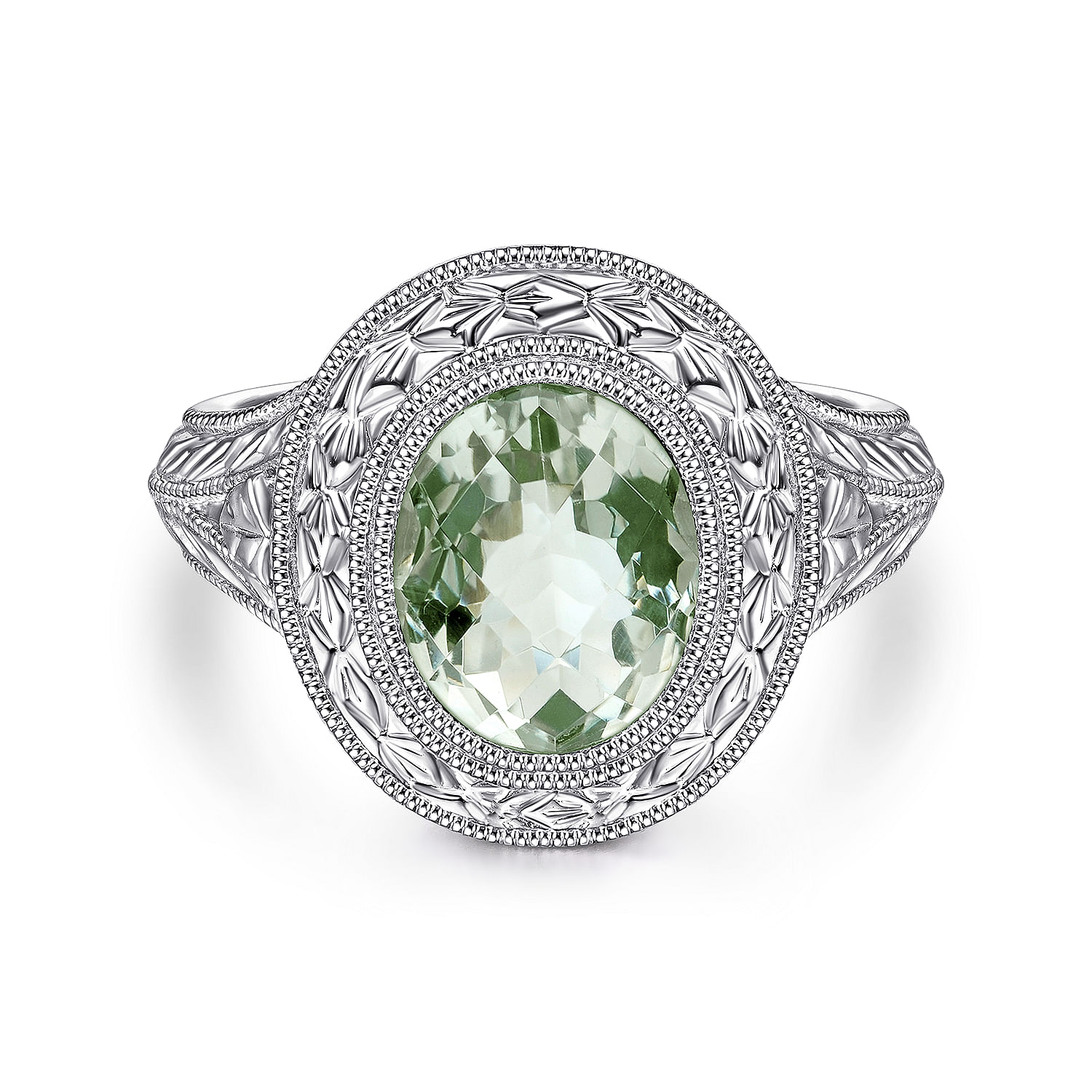 Vintage Inspired 925 Sterling Silver Oval Green Amethyst Ring