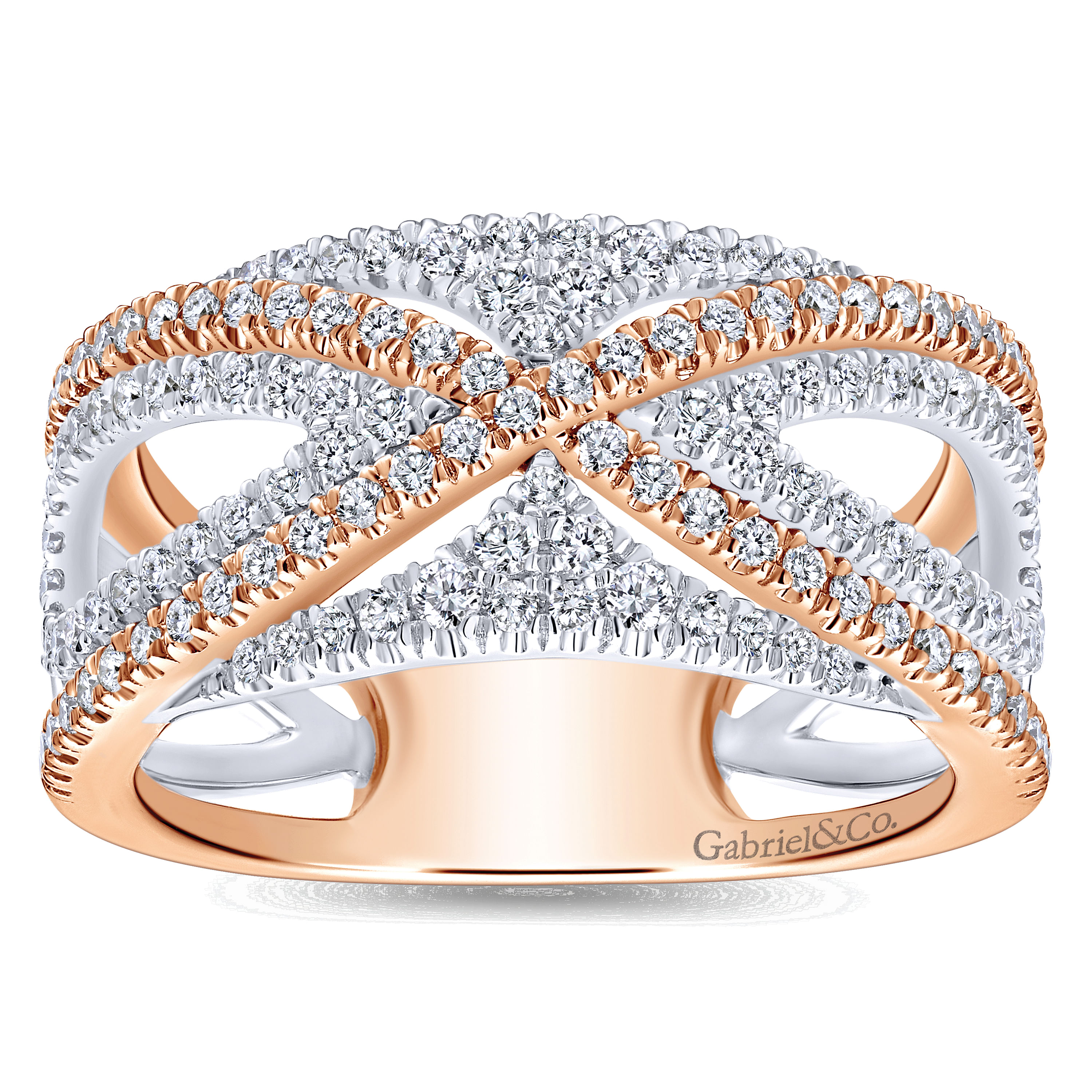 Wide 14K White and Rose Gold French Pavé Set Diamond Anniversary Band