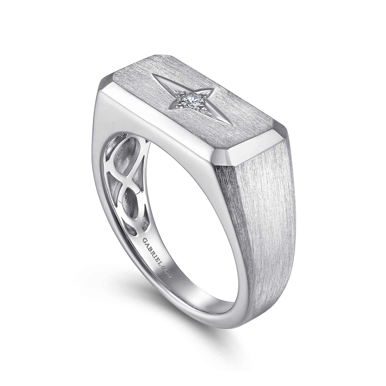 Wide 925 Sterling Silver North Star Ring in Satin Finish - MR52073SV5JJ