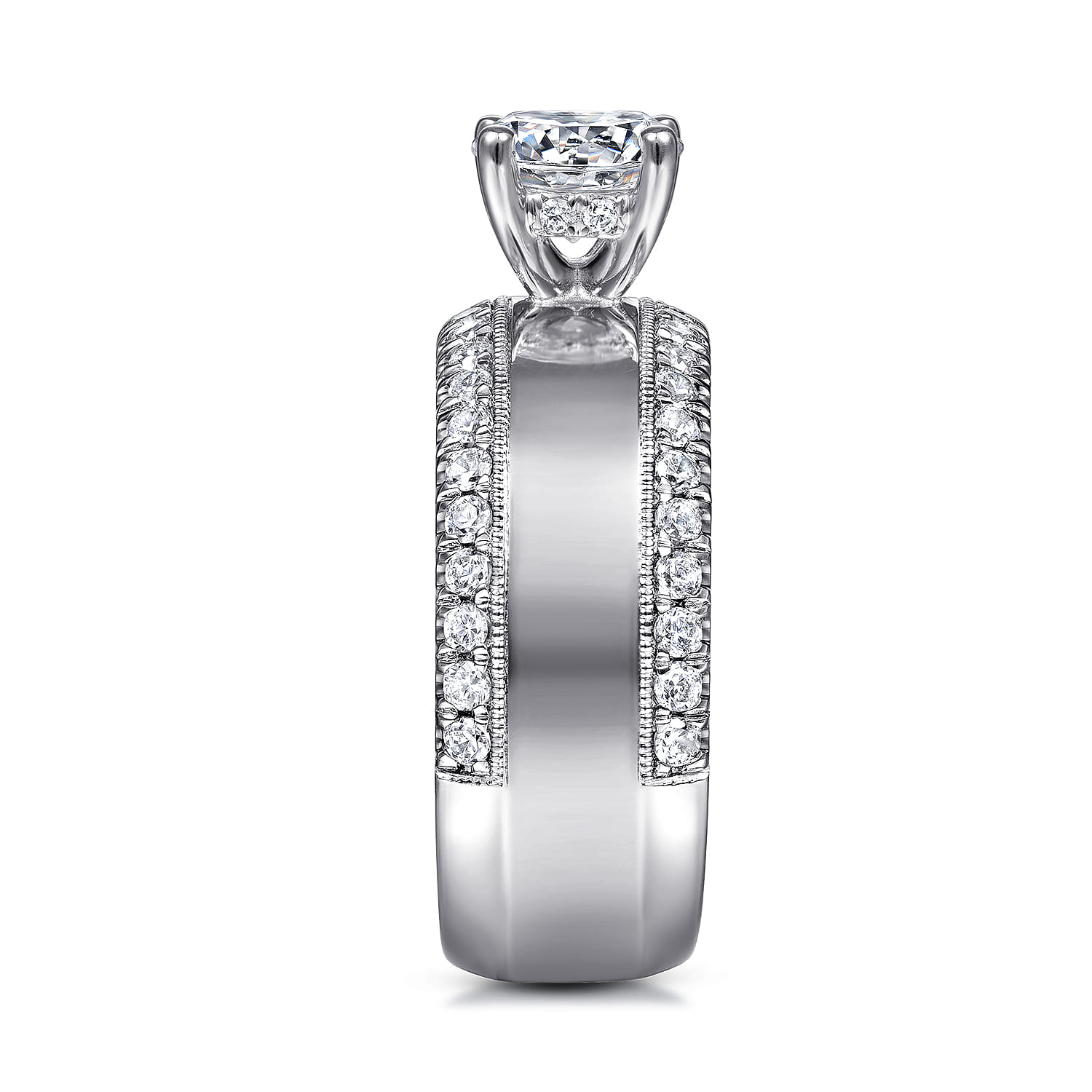 14K White Gold Round Diamond Wide Band Engagement Ring