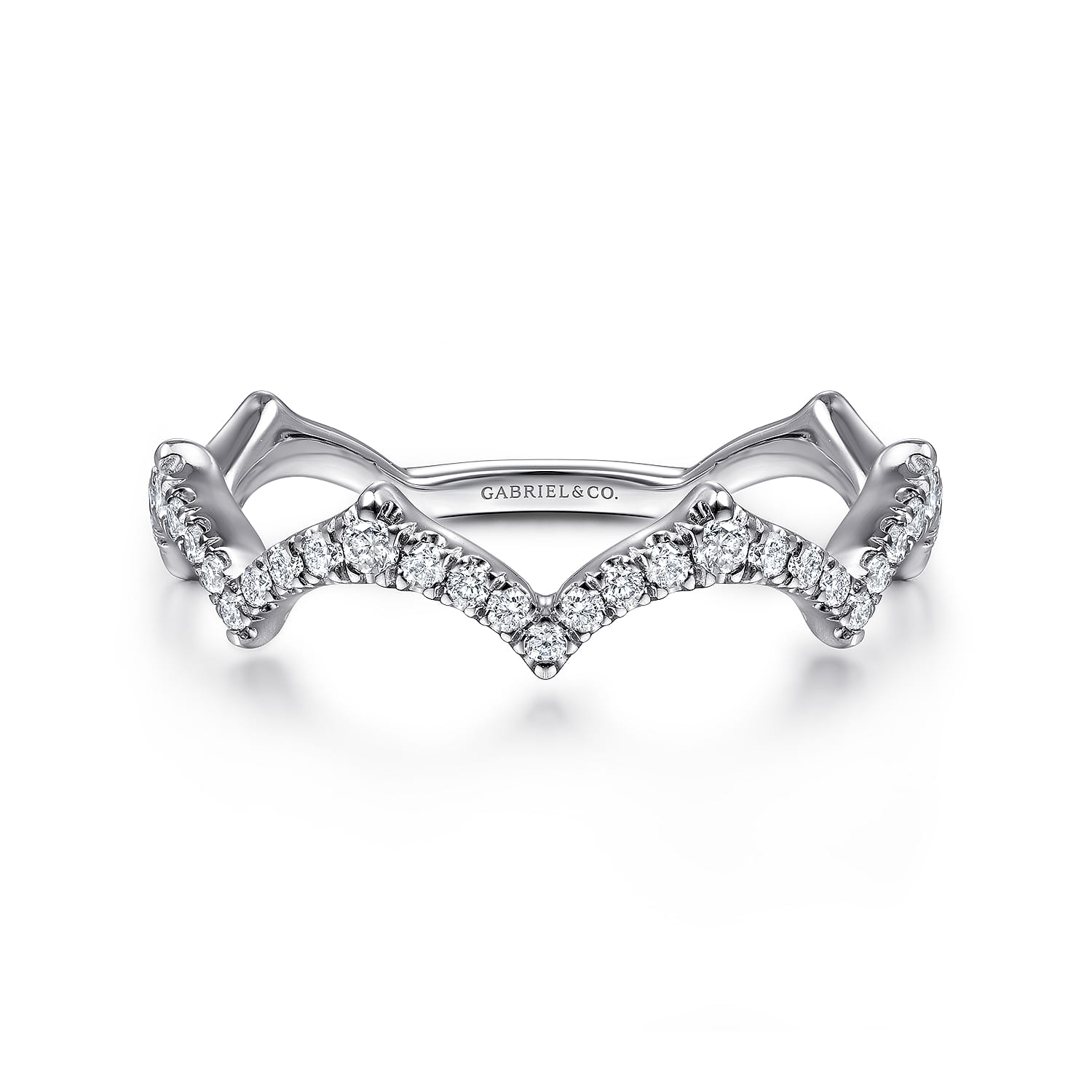 14K White Gold Scalloped Pavé Diamond Stackable Ring