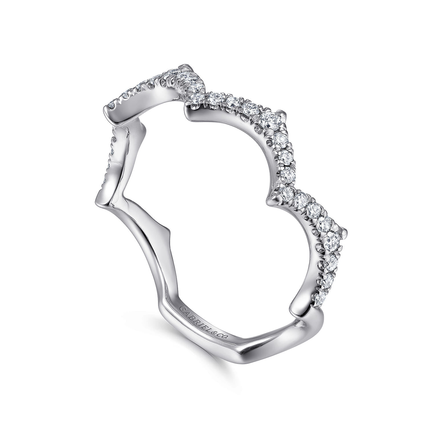 14K White Gold Scalloped Pavé Diamond Stackable Ring