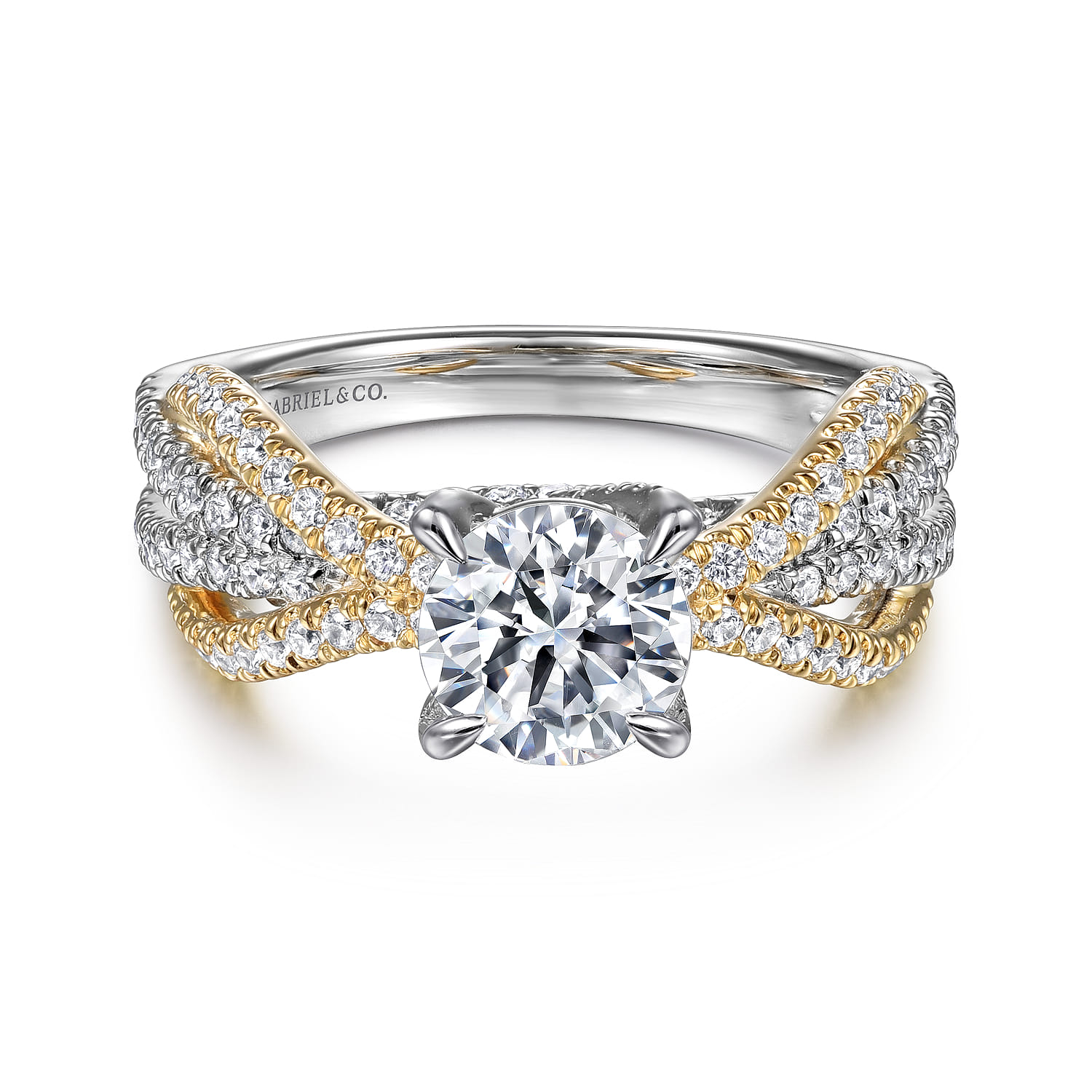 14K White-Yellow Gold Round Diamond Engagement Ring