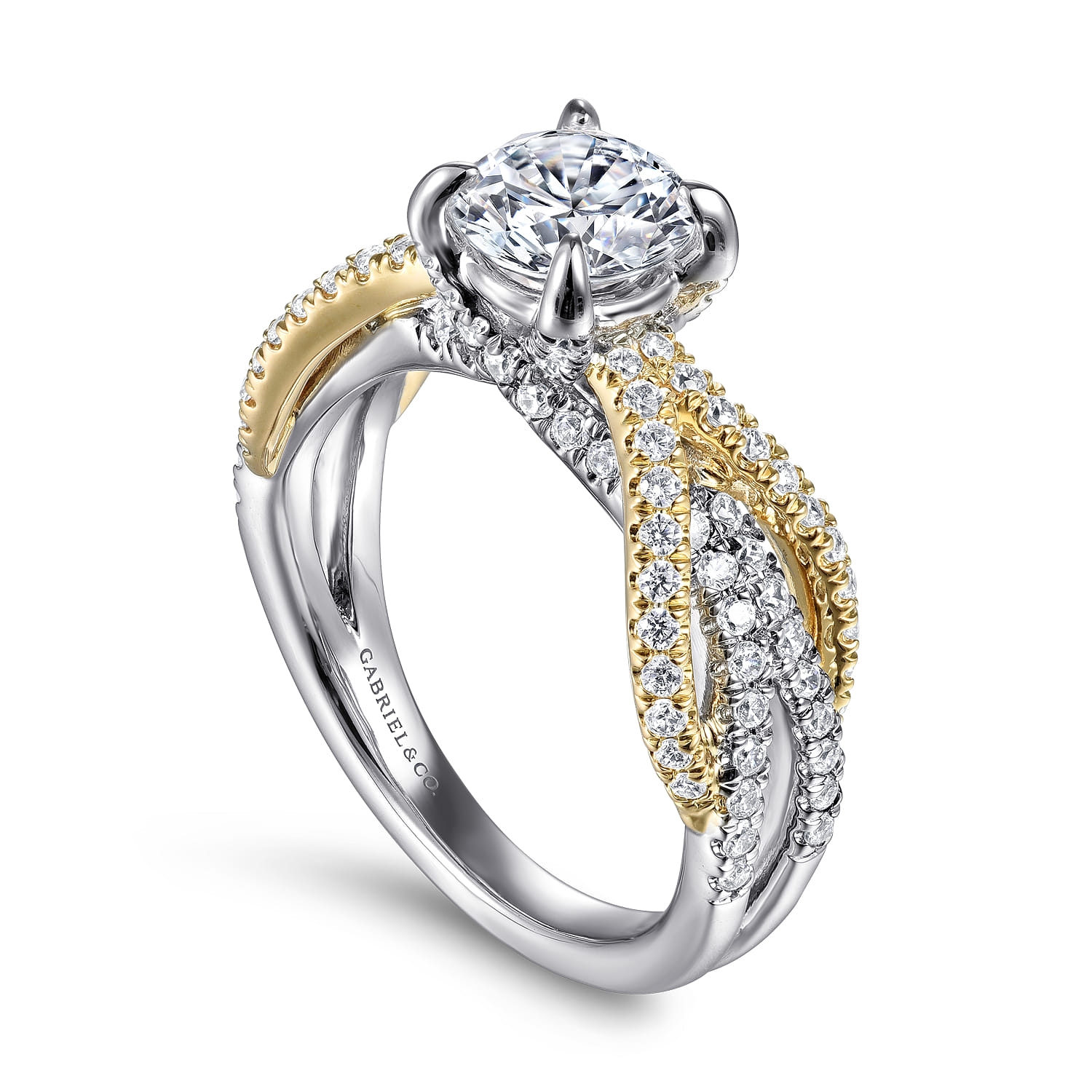 14K White-Yellow Gold Round Diamond Engagement Ring