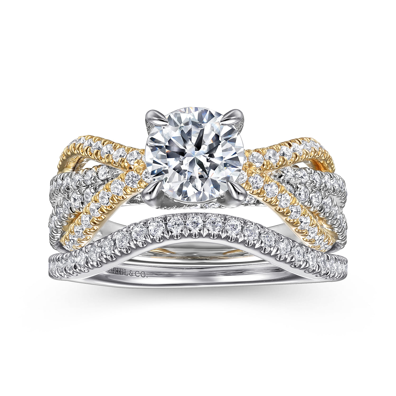 14K White-Yellow Gold Round Diamond Engagement Ring