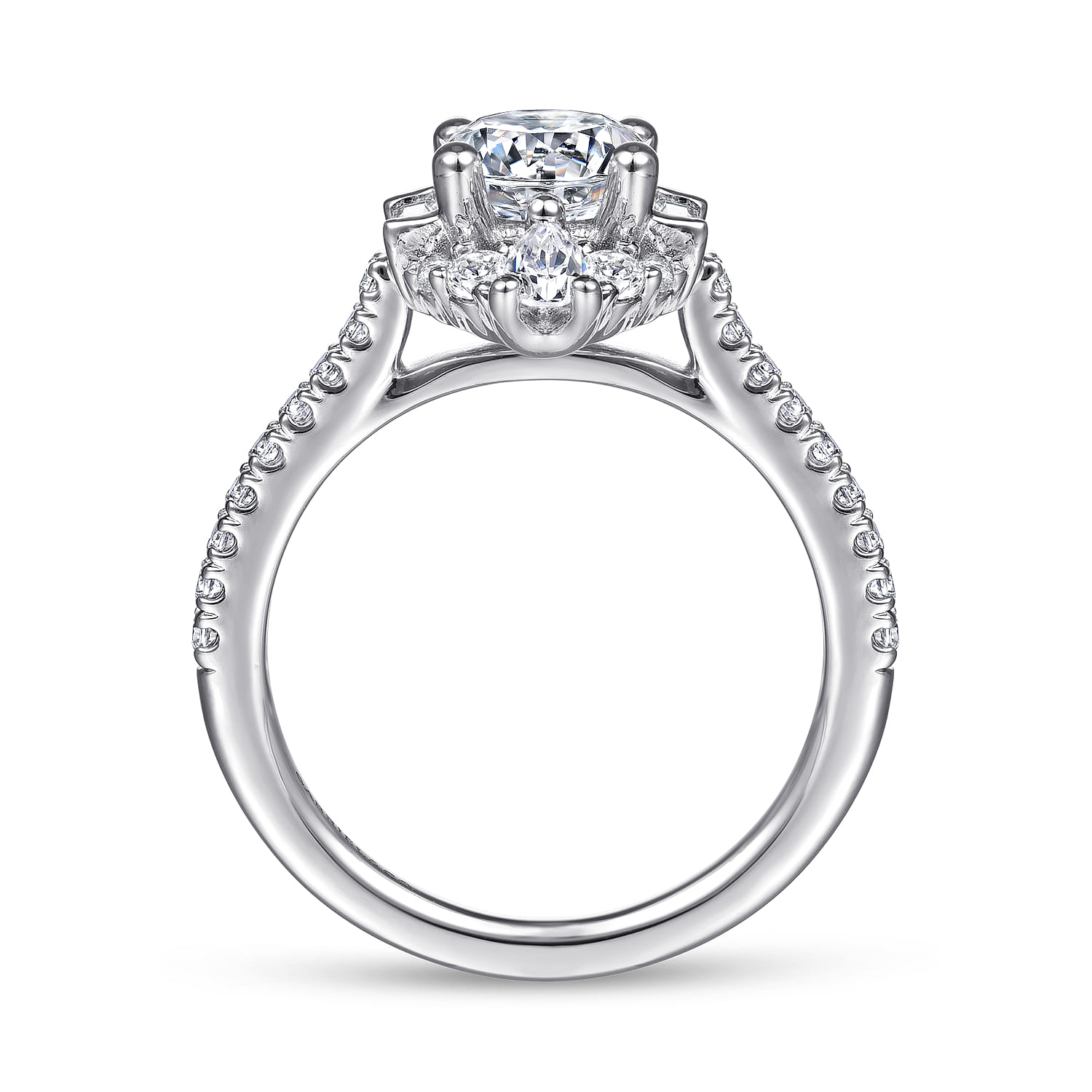 Unique 14K White Gold Art Deco Halo Engagement Ring