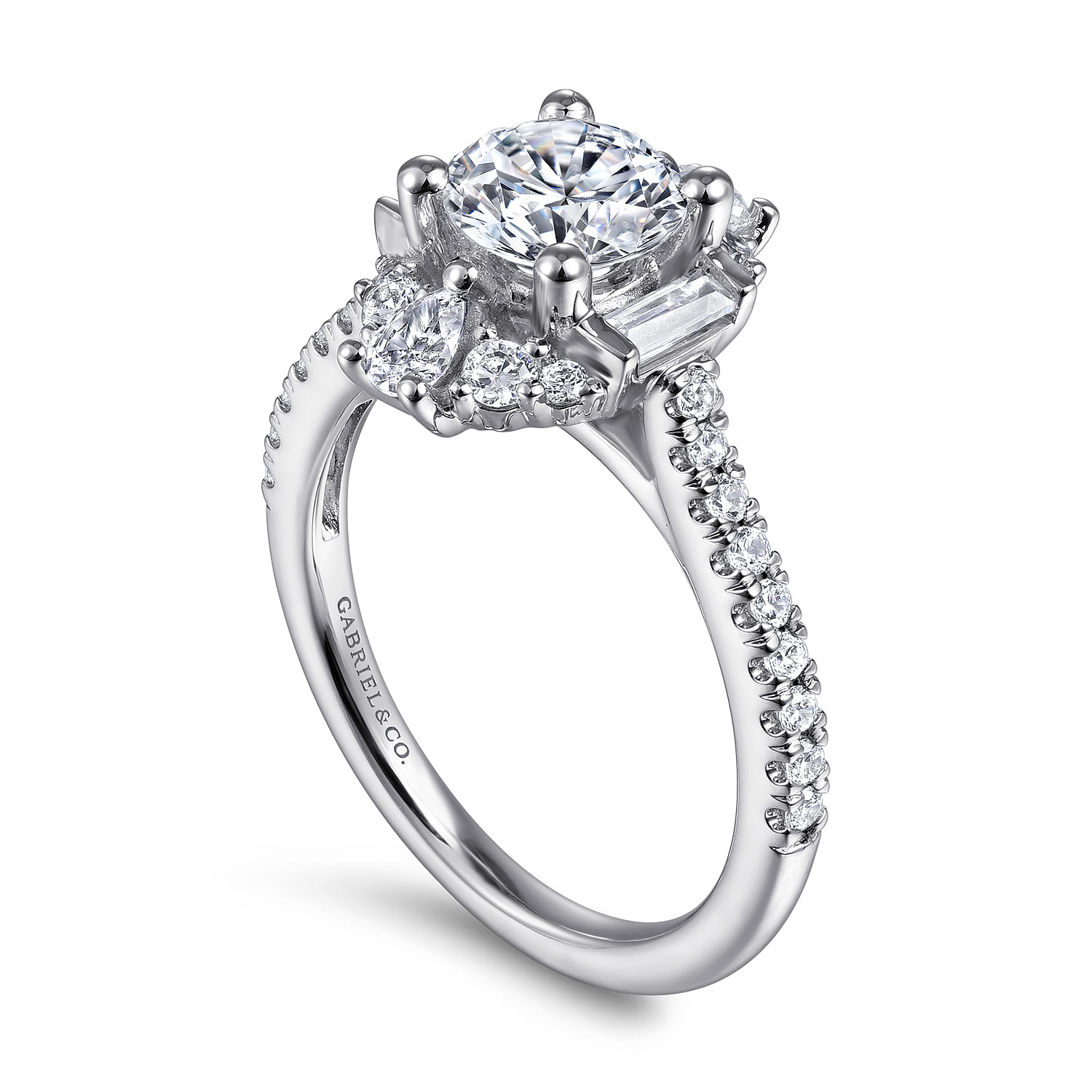 Unique 14K White Gold Art Deco Halo Engagement Ring