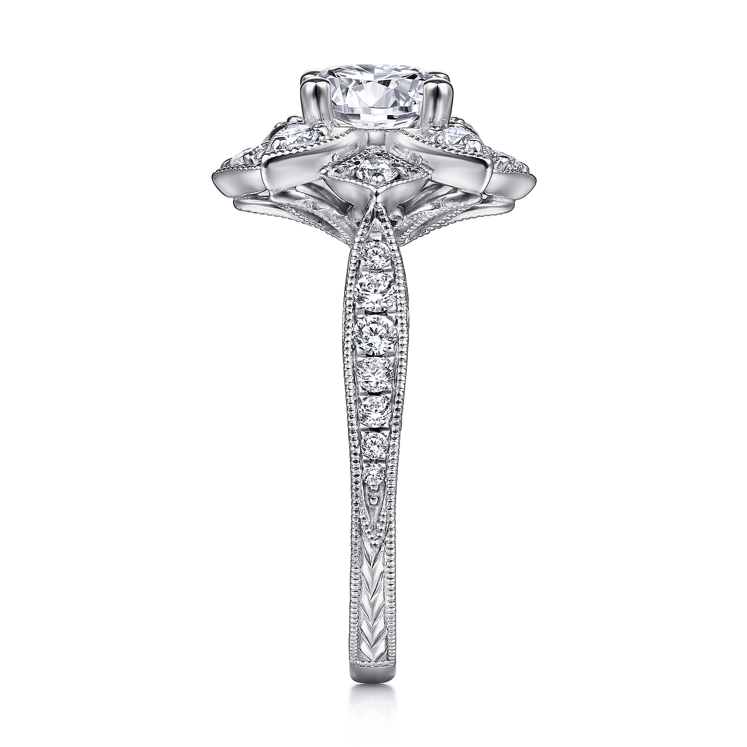 Unique 14K White Gold Halo Diamond Engagement Ring