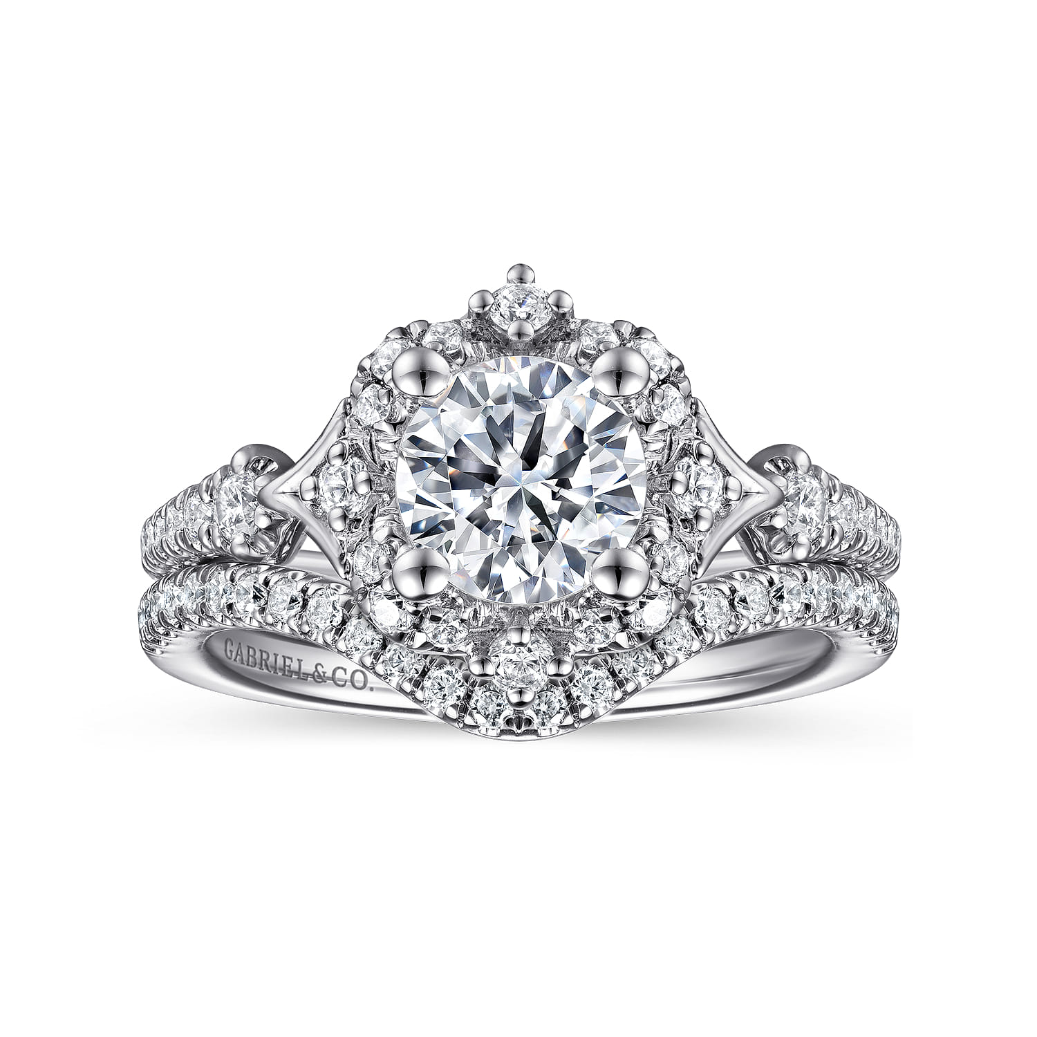 Unique 14K White Gold Vintage Halo Engagement Ring